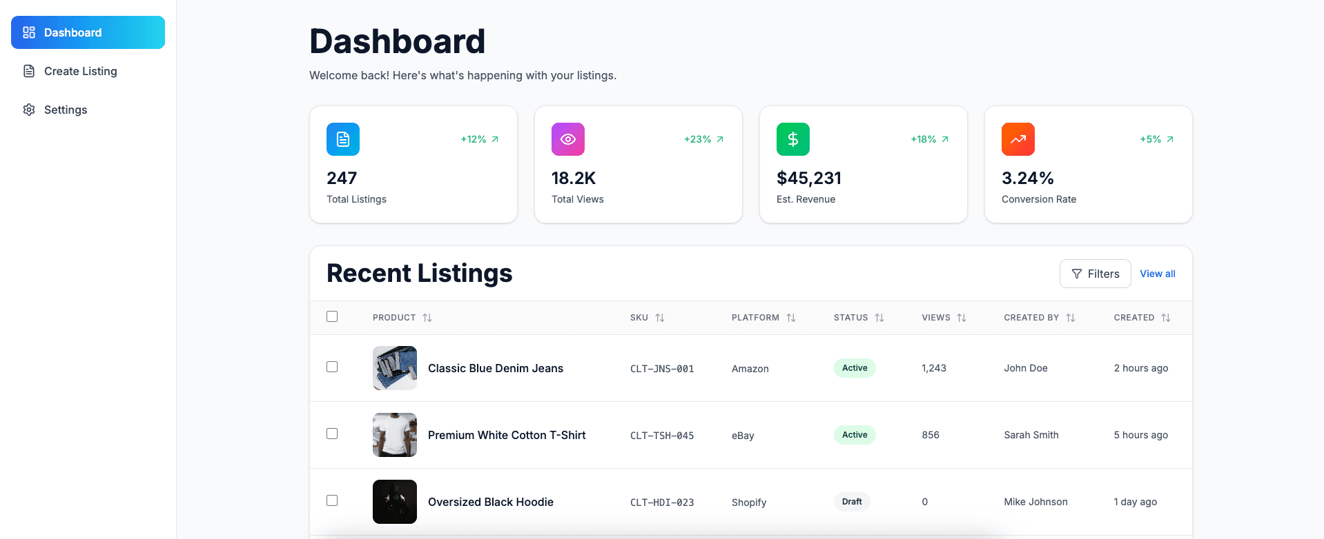 Product dashboard